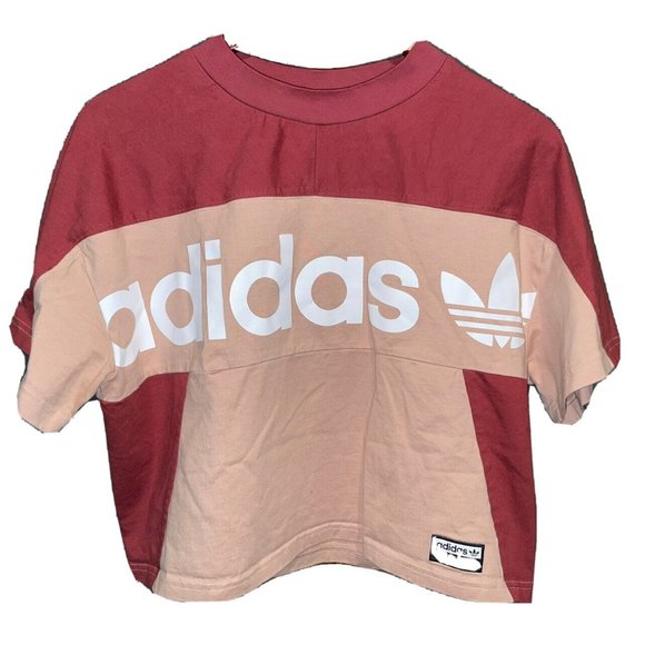 ADIDAS Originals Trefoil Logo Color Block Cropped Top T-Shirt Tee Size XS - Picture 2 of 7